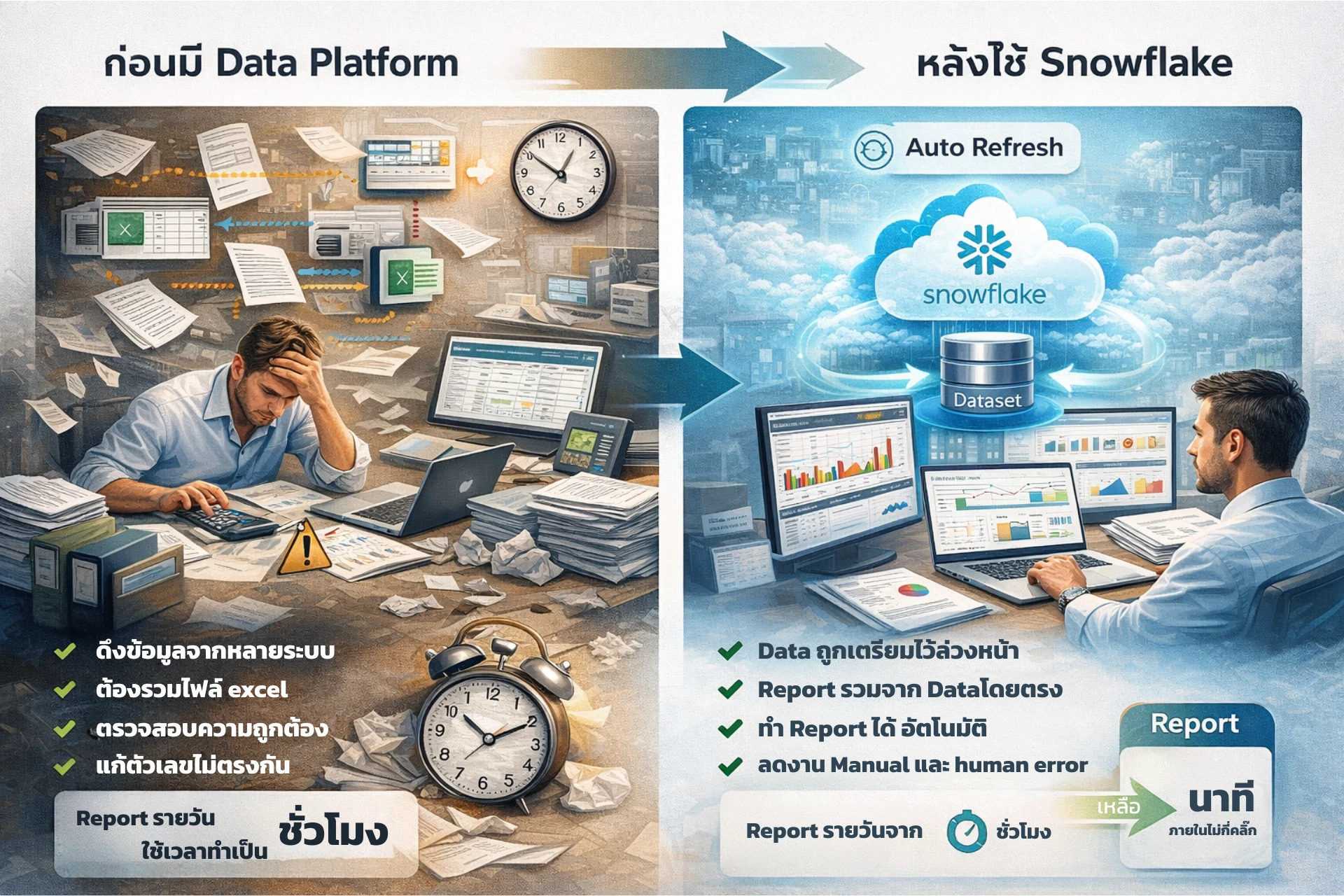 เปรียบเทียบก่อนใช้และหลังใช้ DataPlatform
