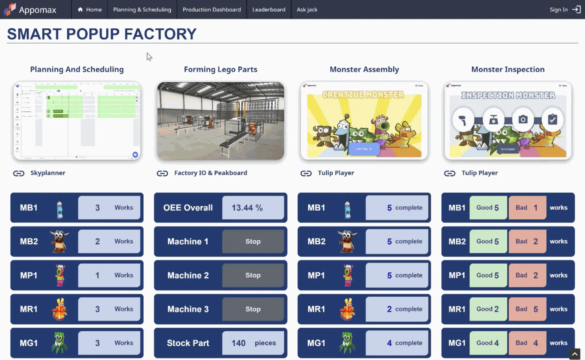 demo mes smart popup factory dashboard